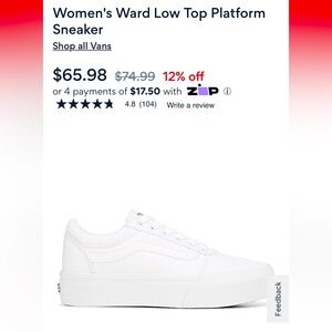 Vans Ward Platform Sneakers. White Size 6